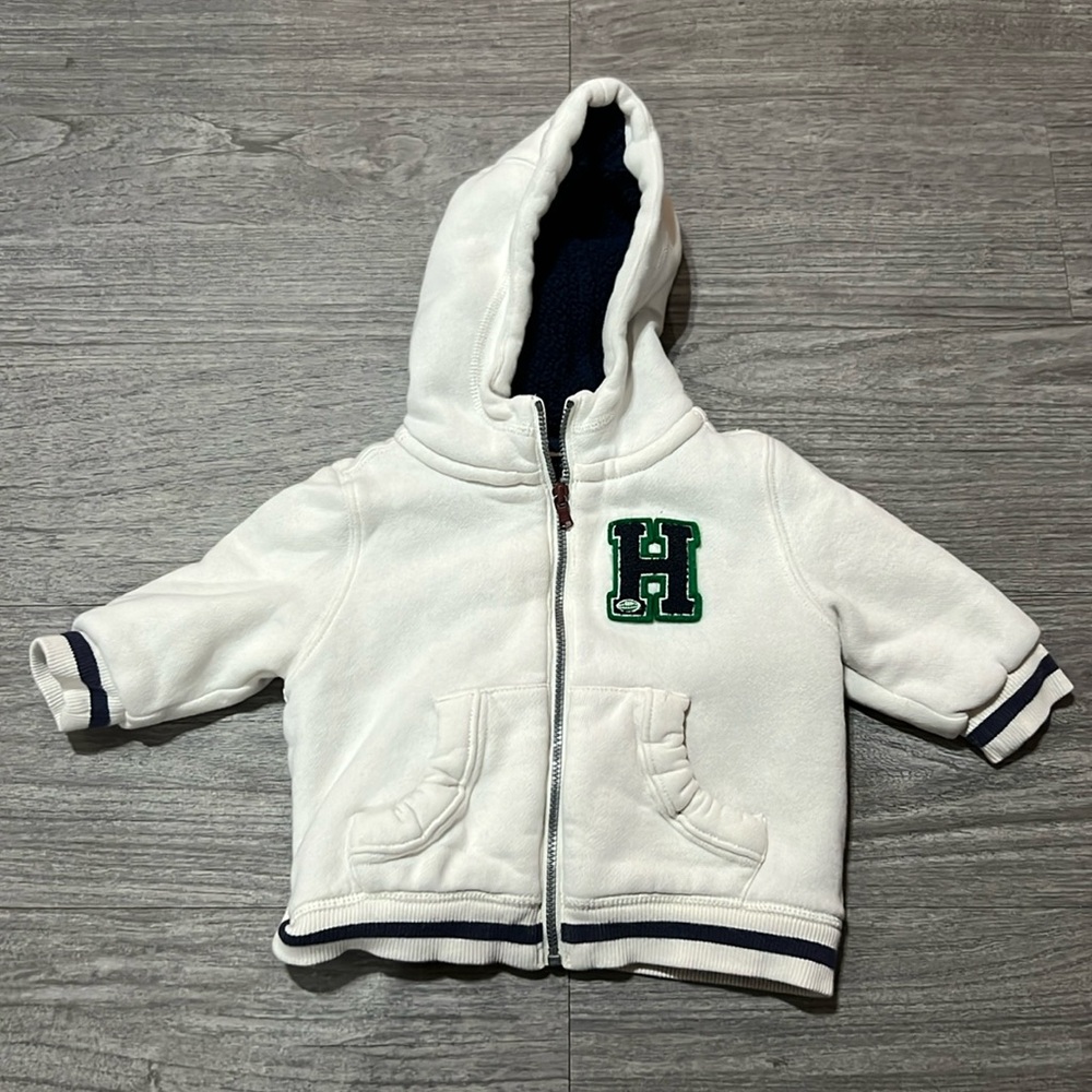 EUC Tommy Hilfiger 12 Months Cream Zip Hoodie Hooded Sweatshirt